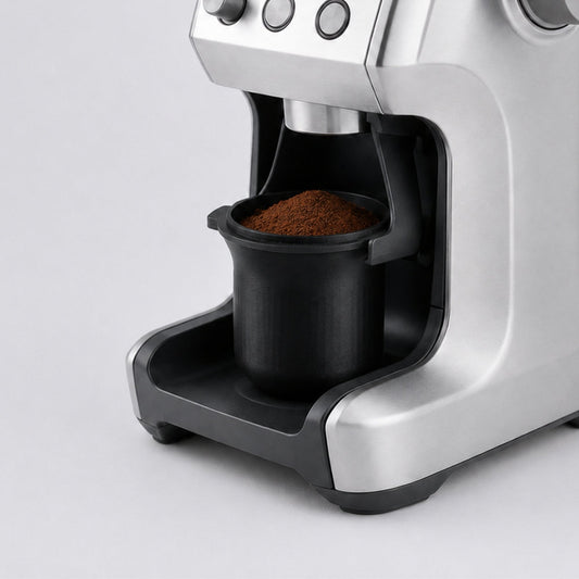 KNOCDIC® 54mm Sage/Breville coffee bean dosing cup with grinder activation tab for precise coffee dosing.
