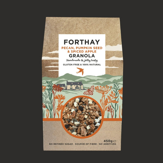 ArtisanBox Selection Forthay Granola with pecans, pumpkin seeds, and spiced apple in a 450g package, perfect for breakfast or snacking.