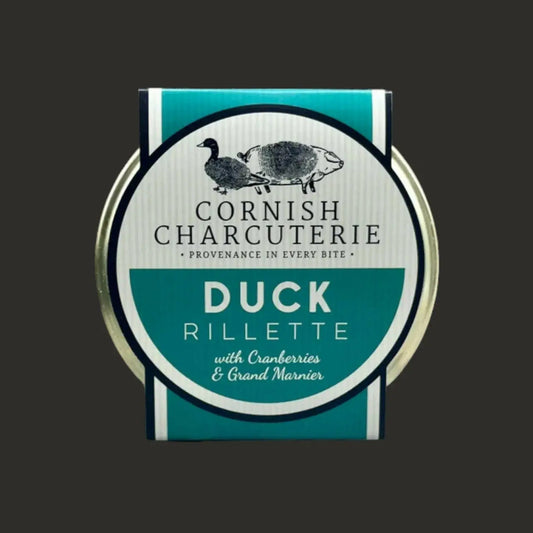 Cornish Charcuterie Duck Rillettes with Grand Marnier from ArtisanBox Selection, creamy spread in 125g jar with visible duck meat and orange zest