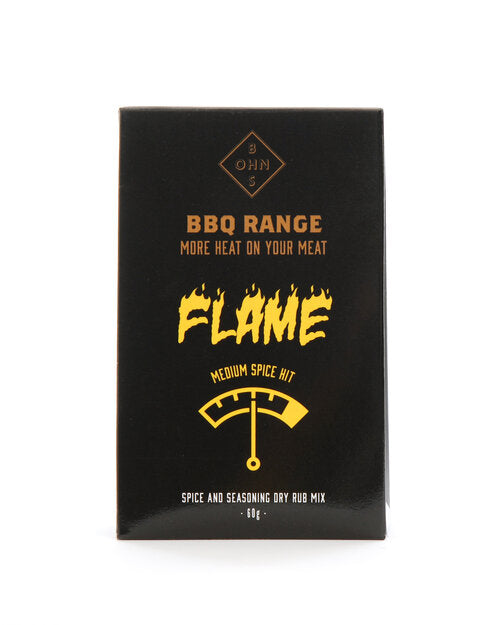Flame - BBQ range. More heat on your meat. MEDIUM spice hit.