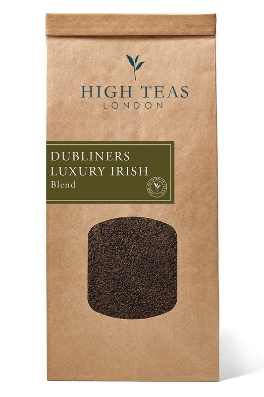 Loose leaf Dubliners Luxury Irish Breakfast tea by High Teas, showcasing a rich blend of traditional Irish breakfast tea leaves.