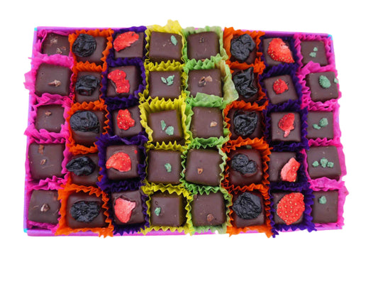 Gorvett & Stone dark chocolate selection box with assorted handcrafted chocolates in a elegant gift box.