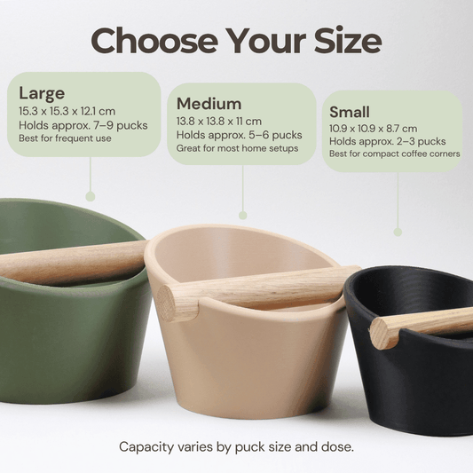 KNOCDIC® Oval Espresso Knock Box with real oak wood bar for easy coffee puck disposal and stylish espresso machine accessory