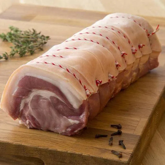 Boneless pork loin joint from Primrose Herd, fresh pork joint with a lean, tender cut suitable for roasting or grilling.