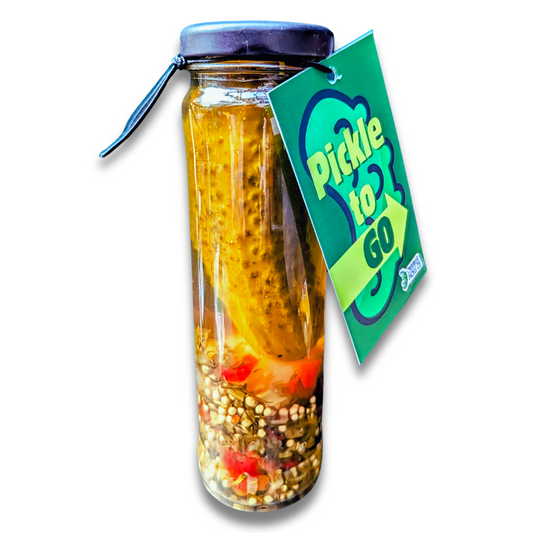 Pickle to Go by Crooked Pickle Co., a jar of crunchy dill pickles ready for on-the-go snacking.