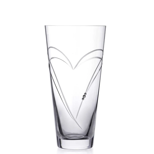 Glassware UK diamante vase with heart-shaped cut design, 25cm tall, clear glass with sparkling diamond accents.