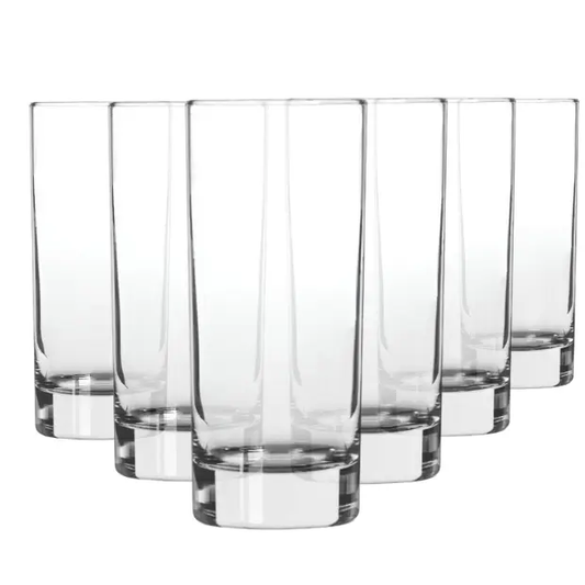 Set of six Glassware UK whisky tumblers with 290ml capacity, highball glasses ideal for cocktails and spirits.