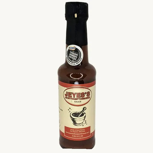 Jeyes Northamptonshire Sauce 200g jar by Friars Farm, showing the textured sauce inside a glass jar with a label.