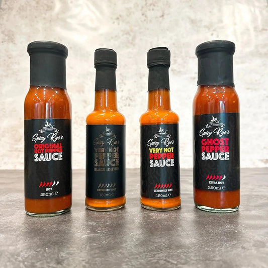 Spicy Ryes Heat Seekers gift set with spicy games and recipes, featuring colorful packaging and included tasting cards.