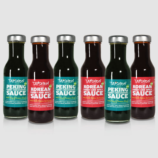 TAISHON PEKING AND KOREAN SAUCE CASE OF 6 (3 OF EACH SAUCE) (VEGAN)