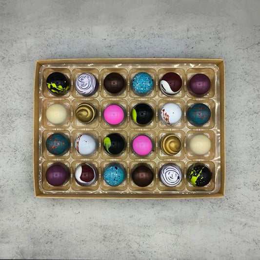 A top view of our 24 artisan bonbon selection box