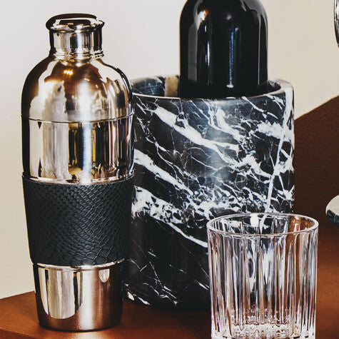 Orsina silver finish cocktail shaker for mixology and bar accessories
