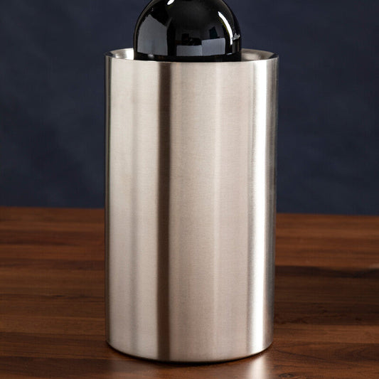 Dakota stainless steel brushed finish wine cooler by Orsina, shown upright for tabletop use