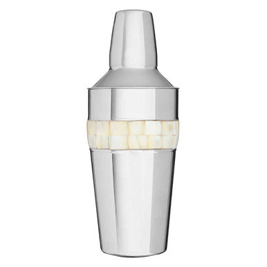 Orsina silver cocktail shaker with mother of pearl inlay for mixology and bar accessories