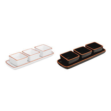 Orsina black terracotta set of 3 dip bowls with serving tray