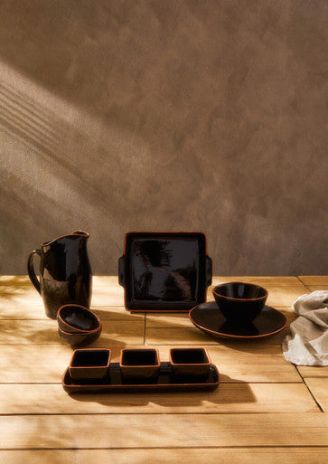 Orsina terracotta set of 3 black dip bowls with serving tray, Calisto design