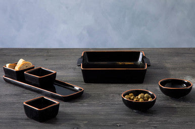 Orsina Calisto terracotta set of 3 black dip bowls with serving tray