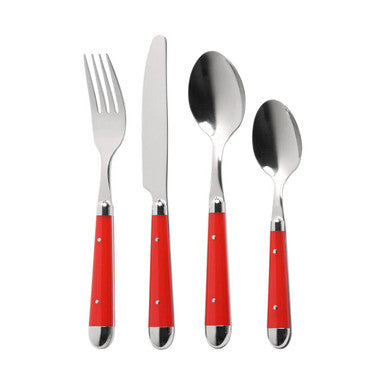 Orsina 16-piece red cutlery set including knives, forks, and spoons, styled with a modern, vibrant design for dining and tableware.