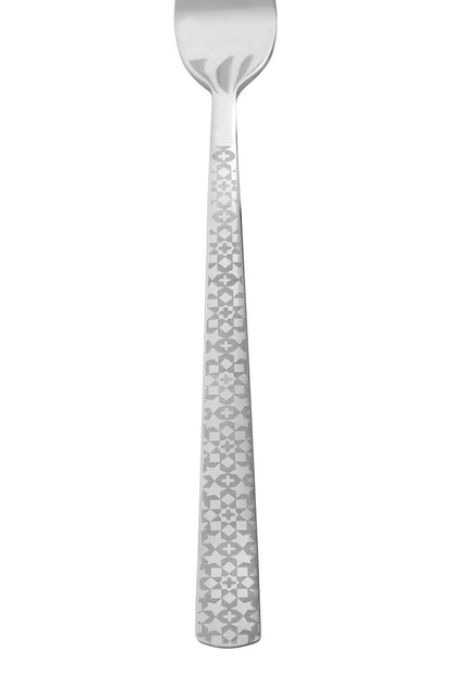 Casablanca 16-piece stainless steel cutlery set by Orsina, including forks, knives, spoons, and teaspoons arranged on a table.