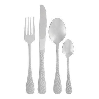 16-piece Zebra cutlery set by Orsina featuring black and white striped utensils for stylish dining.