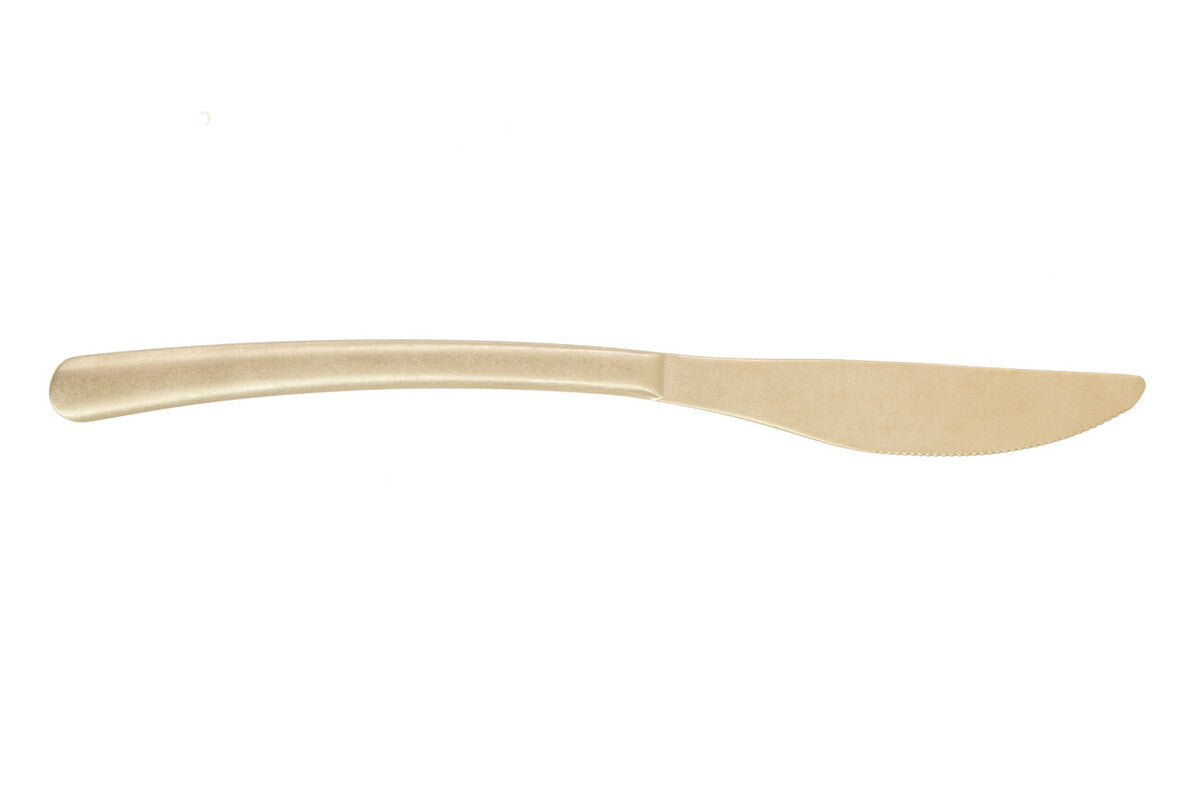 Set of 16 antique gold finish Orsina cutlery pieces including forks, knives, and spoons arranged on a table.