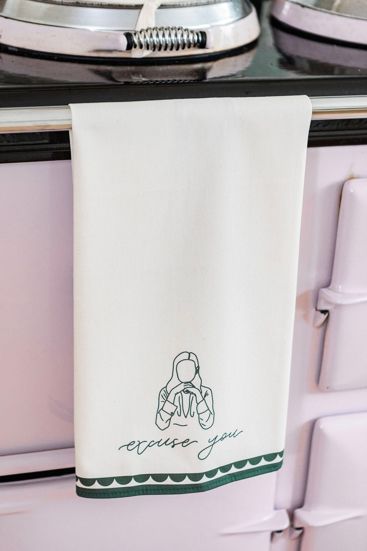 Avalon Home UK Excuse You tea towel with humorous text design, made of soft fabric for kitchen use.