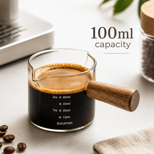 100ml Glass Espresso Measuring Cup with Wooden Handle