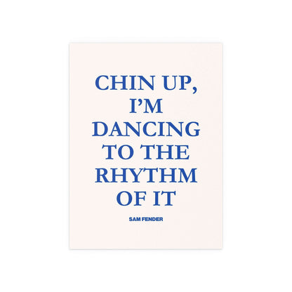 Sam Fender Chin Up poster by Glow On Prints featuring blue and off-white colors with bold text and artistic design.