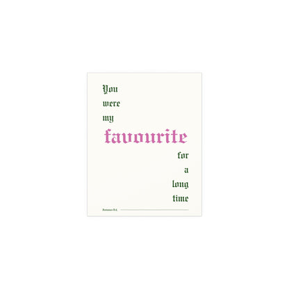 Fontaines DC Favourite poster with off-white, pink, and green colors, featuring band artwork on a vibrant wall background.