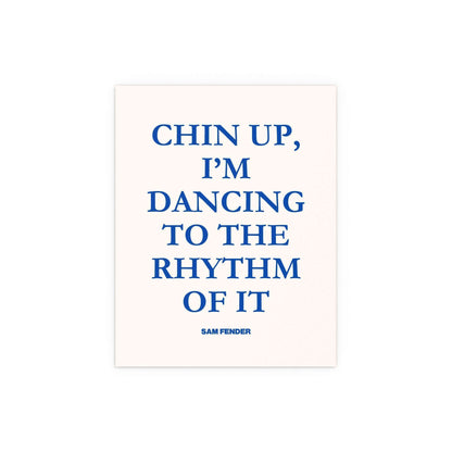 Blue and off-white poster of Sam Fender's "Chin Up" by Glow On Prints, featuring vibrant artwork of the musician.