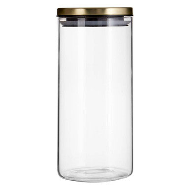 Orsina glass storage jar with gold lid, 1300ml, clear cylindrical kitchen container