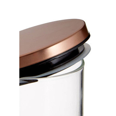 Freska 950ml glass storage jar with rose gold lid by Orsina