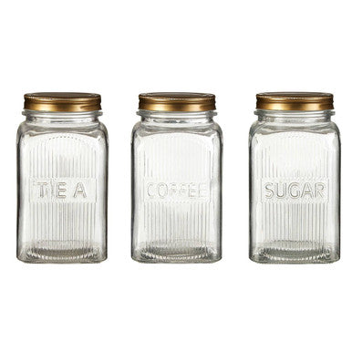 Set Of Three Glass Jars With Gold Finish Lids | Luca