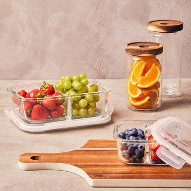 Orsina 800ml glass storage jar with acacia wood lid freska