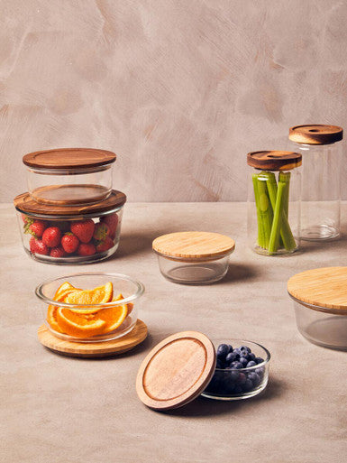 Orsina glass storage jar with acacia wood lid, 800ml freska jar for kitchen organization