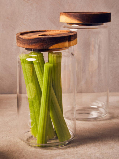 Orsina 800ml glass storage jar with natural acacia wood lid