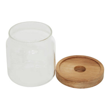 Freska 700ml glass storage jar with natural acacia wood lid by Orsina