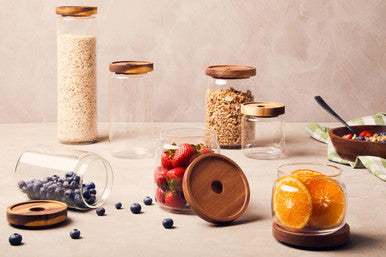 Orsina 700ml glass storage jar with acacia wood lid