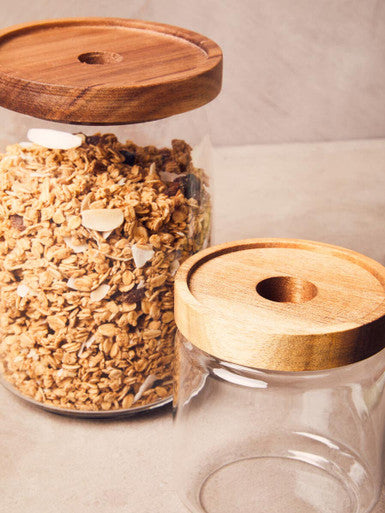 Orsina 700ml glass storage jar with natural acacia wood lid
