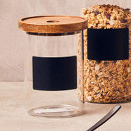 Orsina Tromso 750 ml glass storage jar with acacia wood lid and chalkboard label