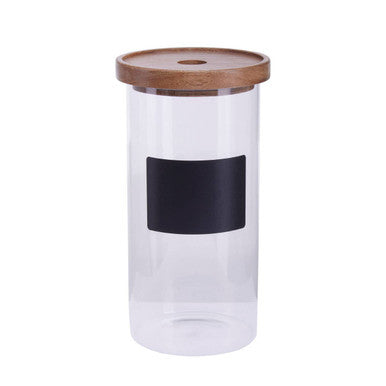 Orsina Tromso 1300 ml glass storage jar with acacia lid and chalkboard label