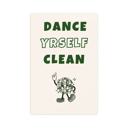 Off-white and green LCD Soundsystem "Dance Yrself Clean" poster by Glow On Prints featuring bold typography and modern design.