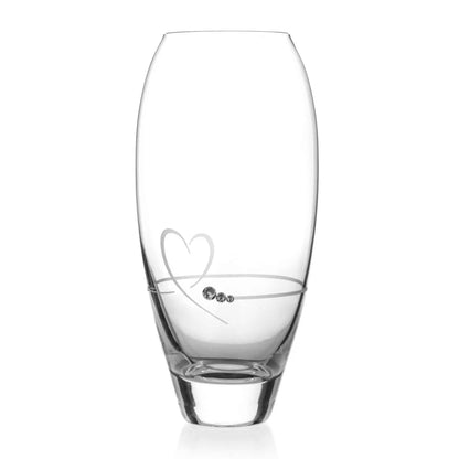 Glassware UK Diamante Petit Heart Vase, 18cm, with sparkling diamanté accents, displayed in a gift box.