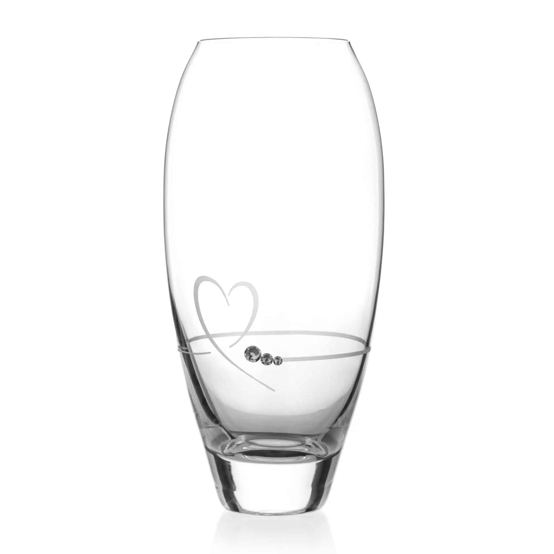 Glassware UK Diamante Petit Vase with heart design, 18cm tall, displayed in a gift box, perfect for delicate floral arrangements.