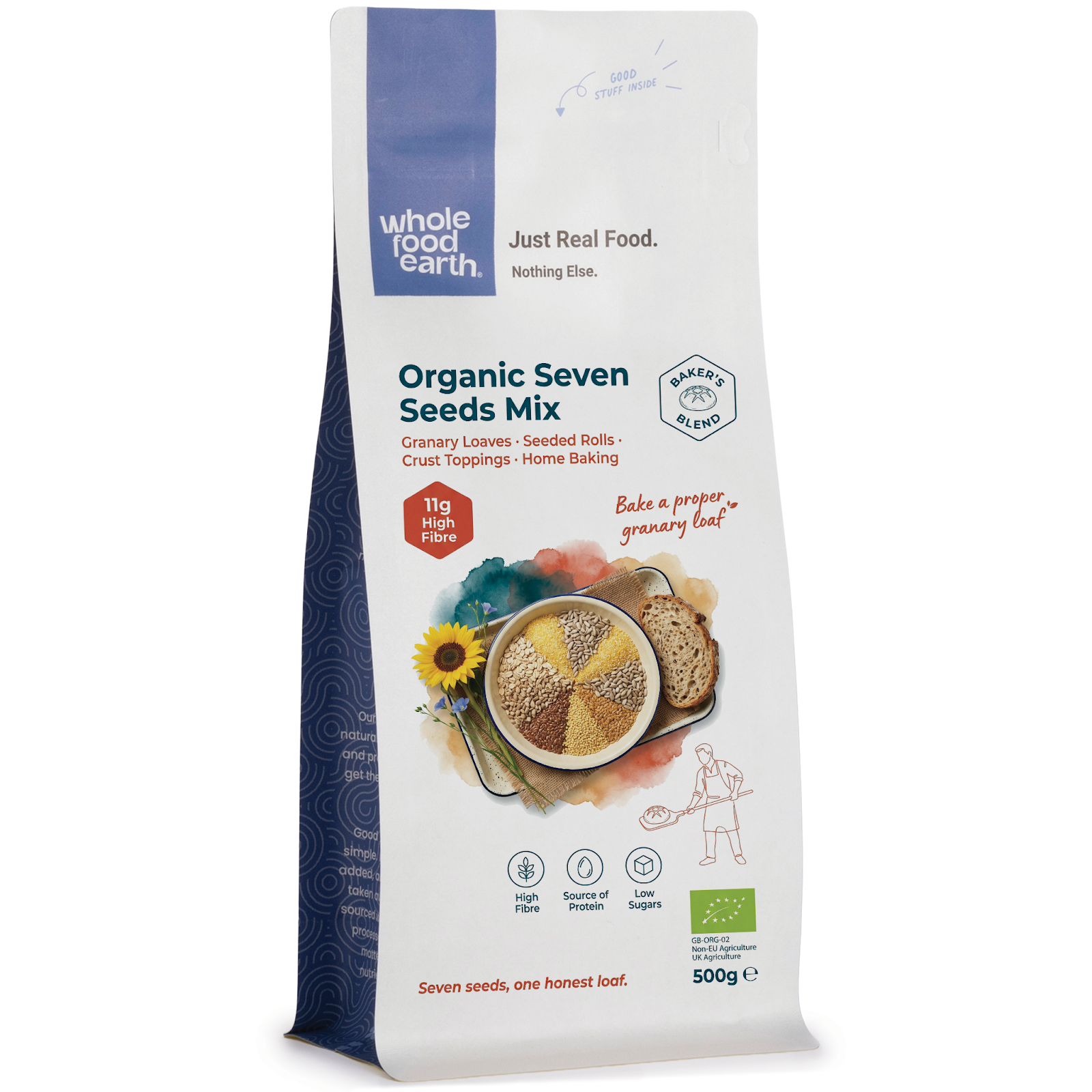 Organic Seven Seeds Mix from Whole Food Earth, showing a colorful blend of seven different seeds in a clear bowl.