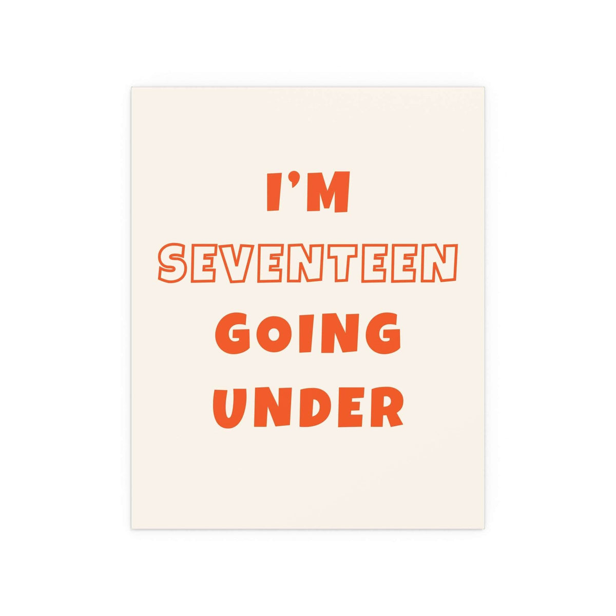 Poster of Sam Fender's "Seventeen Going Under" with off-white and orange design by Glow On Prints, featuring a vibrant, artistic style.