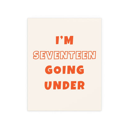 Poster of Sam Fender's "Seventeen Going Under" with off-white and orange design by Glow On Prints, featuring a vibrant, artistic style.