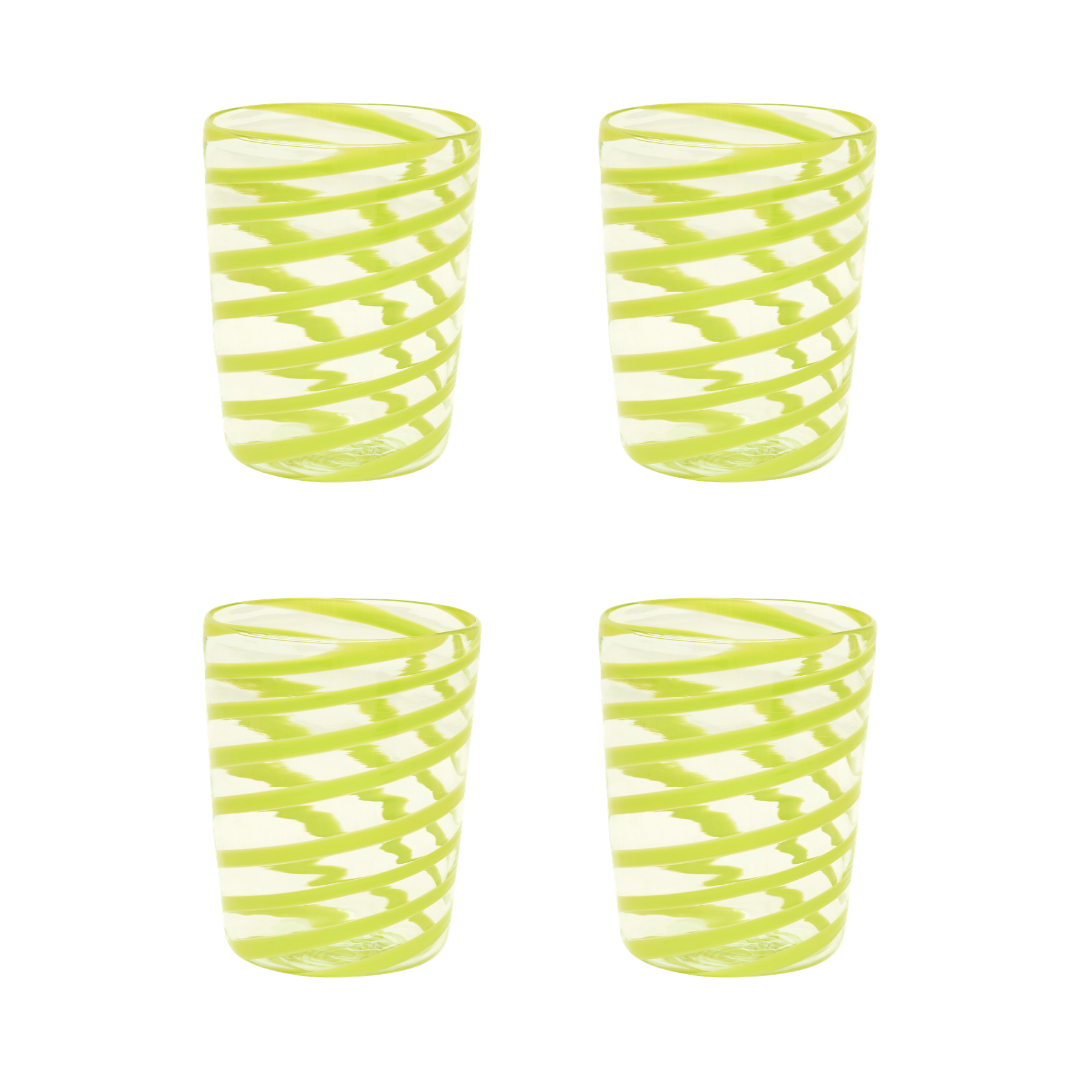 Set of four green The Kiki tumblers by domenicamarland, featuring sleek design and vibrant color, perfect for beverages.