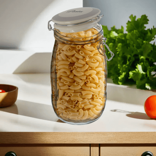 Orsina Pasta Glass Storage Jar 1500ml, clear jar with lid for kitchen storage
