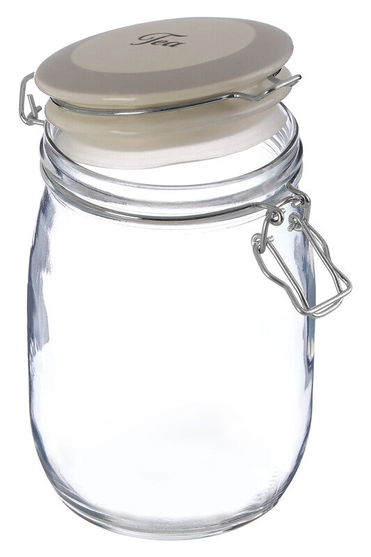 Orsina Tea Glass Storage Jar 1000ml, clear glass jar with lid